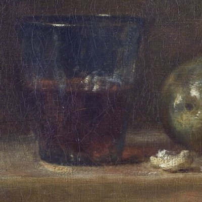 Trois poires, des noix, un verre de vin et un couteau - Chardin
