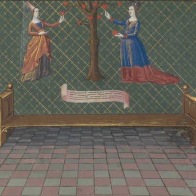 1ère tapisserie, la cueillette des cœurs (Livre du Cœur d’Amour épris, fr24399)