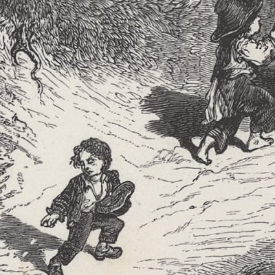 Le petit poucet sème les cailloux (Contes de Perrault, Hetzel, 1867) - Doré