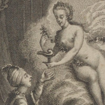 Abudah reçoit le talisman (Les Contes des génies, t. 1, 1782)