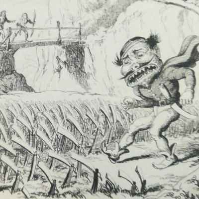 L’ogre devant le champ de rasoirs (Pentamerone, Londres, 1848) - Cruikshank