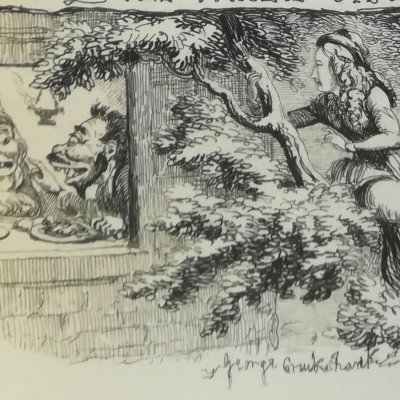 Nella épiant la conversation des ogres (Pentamerone, Londres, 1848) - Cruikshank