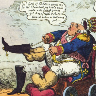 Louis XVIII essayant les bottes de Napoléon - Cruikshank