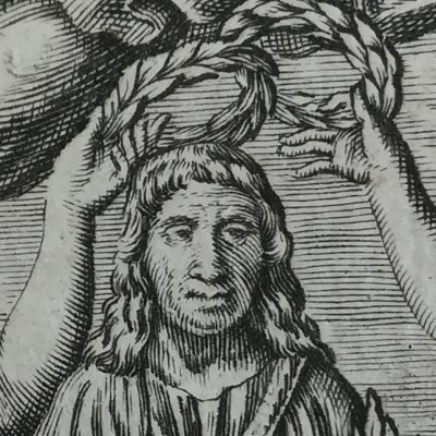 Frontispice avec le buste du poète couronné (Th. de Corneille, Amsterdam, 1701)