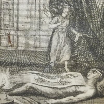 Le narrateur est changé en lézard (Les Avantures d’Abdalla, vol. 2, 1712)