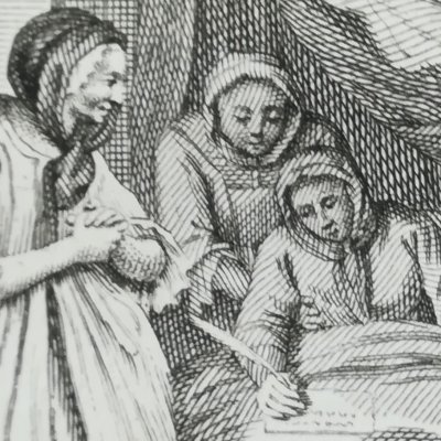 Mlle de l’Épine écrit sur son lit de mort (Illustres Françaises, 1750) - Yver