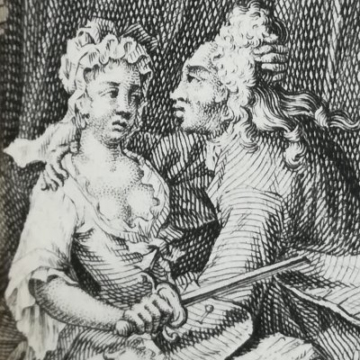Mlle de Pontais transperce M. de Villeneuve (Illustres Françaises, 1750) - Yver
