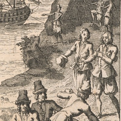 Robinson quitte l’île (Robinson Crusoe, tr. fr., Amsterdam, Chatelain, 1720) - Picart