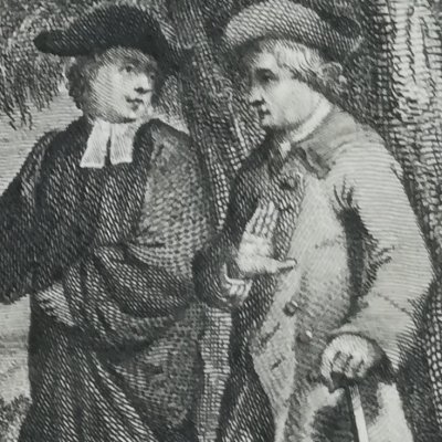 R. & le prêtre surprennent W. Atkins (Robinson Crusoe, Novelist’s Mag, 1781)