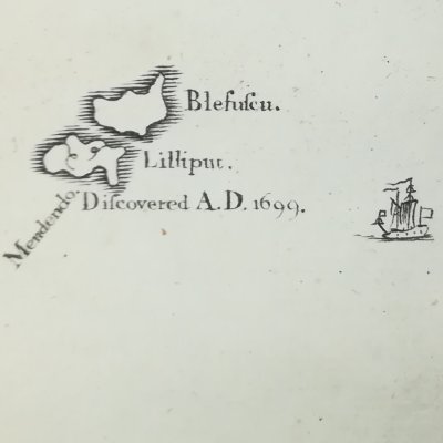 Carte frontispice du voyage à Lilliput (Gulliver’s Travels, Londres, Motte 1731)