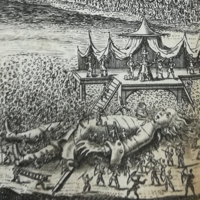 Gulliver prisonnier des Lilliputiens (Gulliver’s Travels, Londres, Motte, 1731)