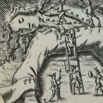 Gulliver prisoner of the Lilliputians (Gulliver, tr. fr., The Hague, 1727)