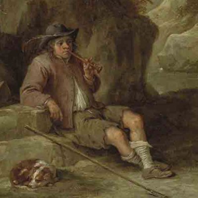 Berger et laitière dans un paysage de montagne - Teniers