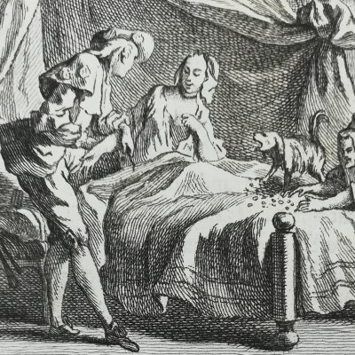 Le petit chien qui secoue de l’argent… (La Fontaine, Contes, 1743) - Cochin