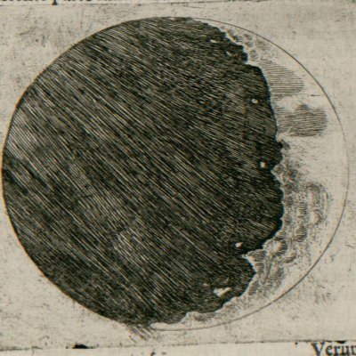 Irrégularités entre la lumière & l’ombre (Galilée, Sidereus nuncius, 1610, f°8r)