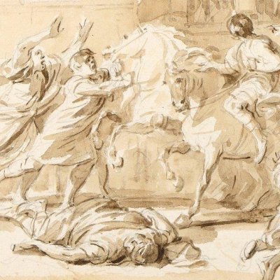 Tullie fait passer son char sur le corps de son père (dessin) - Moreau le Jeune 