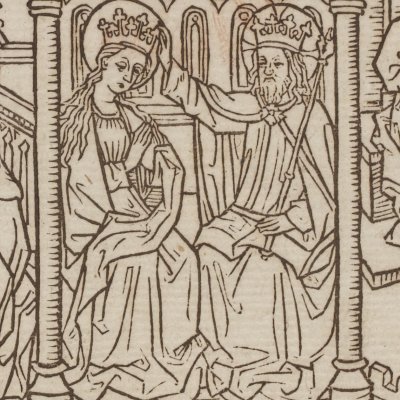 La Vierge siégeant aux côtés de Dieu le Père (Biblia pauperum, Bnf XYLO-4)