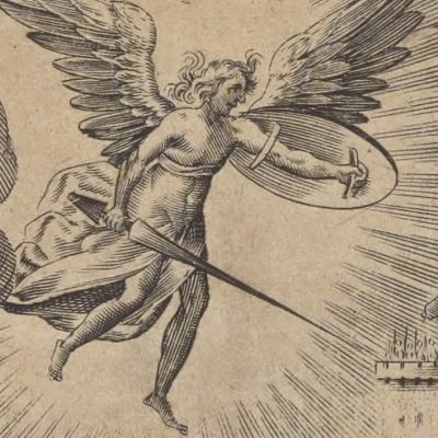 St Michel chasse les démons (Hierusalem deslivree, ch9, 1626) - M. Lasne