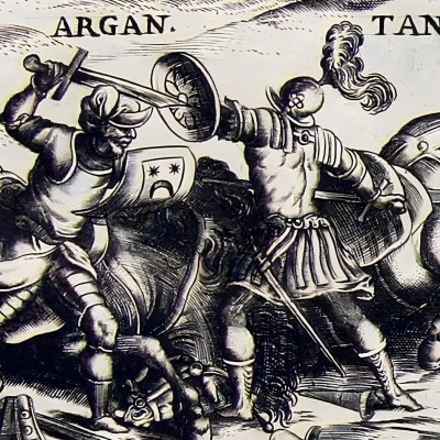 Aladin entre Argant et Clorinde (Gerusalemme liberata, ch6, 1625) - Valesio