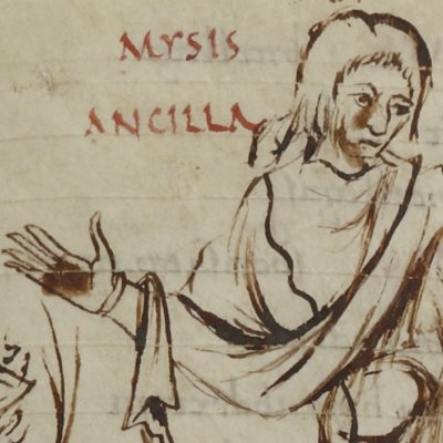 L’Andrienne, acte IV, scène 3 (Térence, Latin 7899, 9e s, F°26)