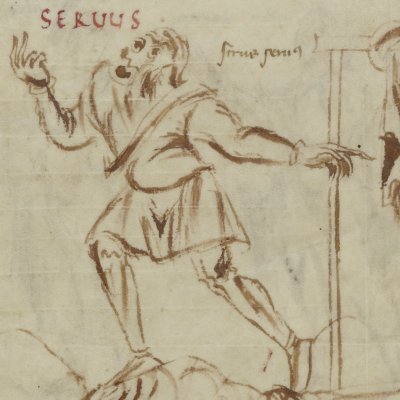 Les Adelphes, acte II, scène 4 (Térence, Latin 7899, 9e s, F°103)