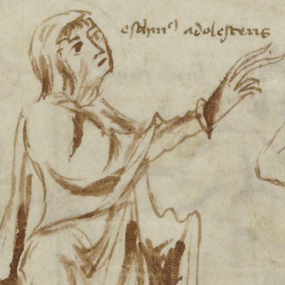 Les Adelphes, acte II, scène 5 (Térence, Latin 7899, 9e s, F°103v)