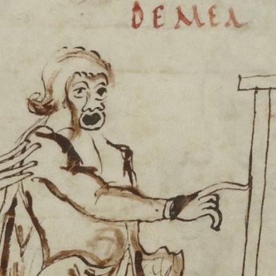 Les Adelphes, acte V, scène 2 (Térence, Latin 7899, 9e s, F°118)