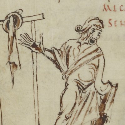 Les Adelphes, acte V, scène 3 (Térence, Latin 7899, 9e s, F°118v)