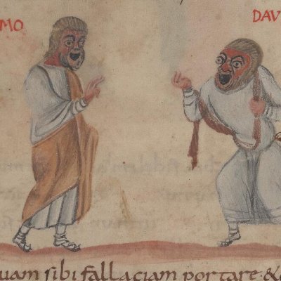 L’Andrienne, acte II, scène 6 (Térence Vat. Lat. 3868, F°10)