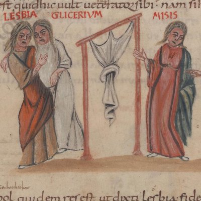 L’Andrienne, acte III, scène 1 (Térence Vat. Lat. 3868, F°10v)