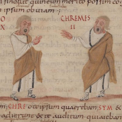 L’Andrienne, acte III, scène 3 (Térence Vat. Lat. 3868, F°11v)