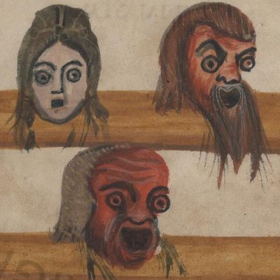 L’Andrienne, masques des personnages (Térence Vat. Lat. 3868, F°3)