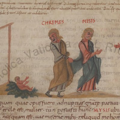 L’Andrienne, acte IV, scène 4 (Térence Vat. Lat. 3868, F°15)