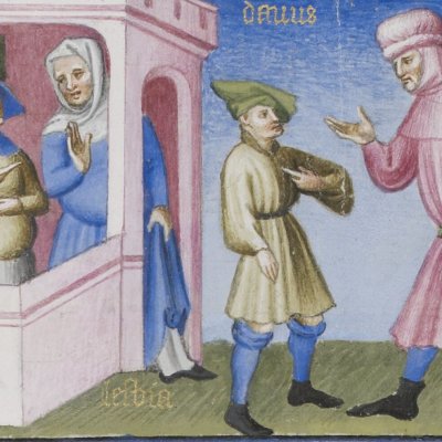 L'Andrienne, Acte III, scène 2 (Térence, Bnf Latin 7907 A, F13v)
