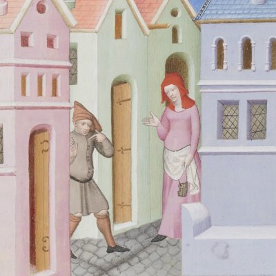 L’Andrienne, acte I, scène 3 (Térence des ducs, Arsenal Ms-664, F°10)