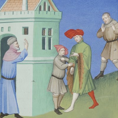 L’Andrienne, acte II, scène 5 (Térence des ducs, Arsenal Ms-664, F°20)