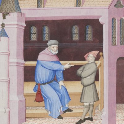 L’Andrienne, acte II, scène 6 (Térence des ducs, Arsenal Ms-664, F°21)