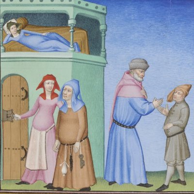 L’Andrienne, acte III, scène 1 (Térence des ducs, Arsenal Ms-664, F°22)