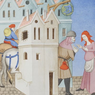 L’Andrienne, acte IV, scène 5 (Térence des ducs, Arsenal Ms-664, F°36v)