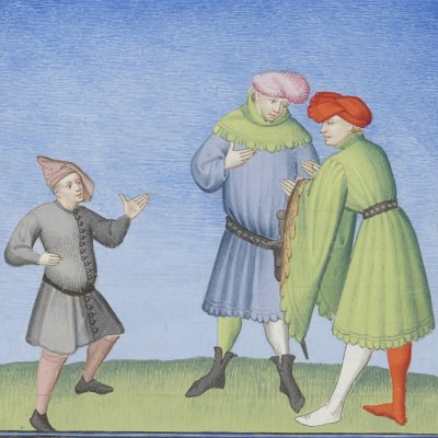L’Andrienne, acte V, scène 4 (Térence des ducs, Arsenal Ms-664, F°43v)