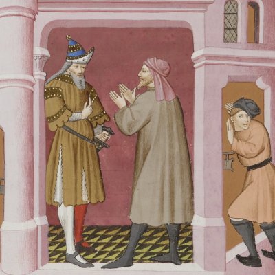 L’Eunuque, acte III, scène 1 (Térence des ducs, Arsenal Ms-664, F°57v)
