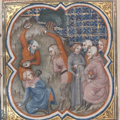 Naboth lapidé pour ses vignes (Bible historiale de Petrus Comestor, F170v) - Jean Bondol