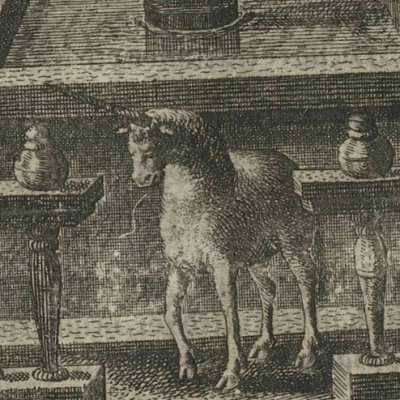 Lions & licornes protègent la Fontaine de Vérité d’Amour (Dend hyrdinde Astrea, 1646)