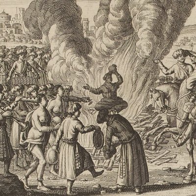 Brûlement des femmes aux Indes (Madelslo, Voyages de Perse aux Indes)