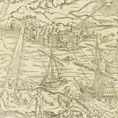 Archimède au siège de Syracuse (Alhazen, Opticæ Thesaurus, 1572)