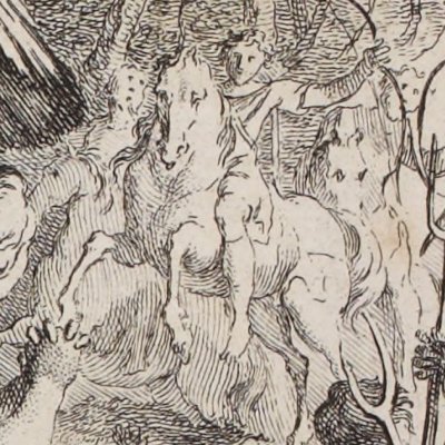 Énéide, livre 7. Mort du cerf de Tyrrhus (Les Œuvres de Virgile, trad. Des Fontaines, 1743) - Cochin