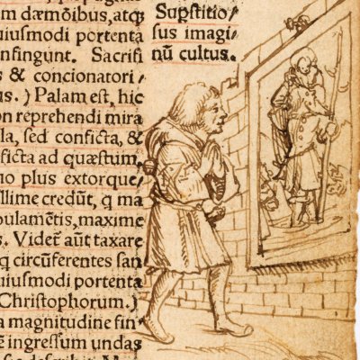 Culte superstitieux des images : adoration de saint Christophe  (Éloge de la Folie) - Holbein