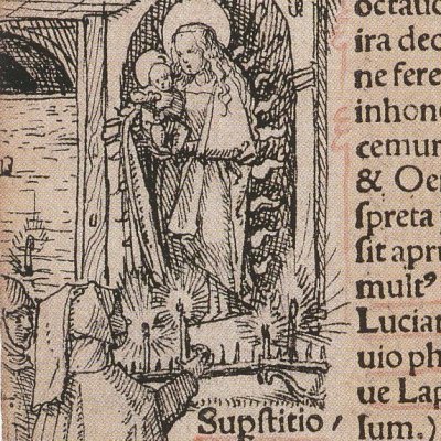 Culte superstitieux des images : culte de la Vierge (Éloge de la Folie) - Holbein