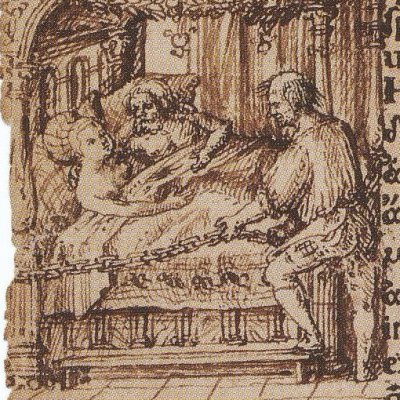 Mars et Vénus surpris par Vulcain (Éloge de la Folie) - Holbein