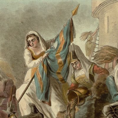 Jeanne Laisné enlève un étendard aux Bourguignons (Portraits des grands hommes…)